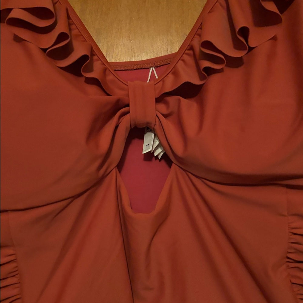 Charming Ruffled One Piece Swimsuit - Rust - Picture 3 of 4